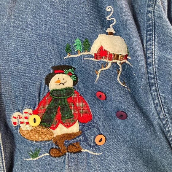 Womens Vintage Casey & Max Denim Christmas Embroidered Button Shirt Blue S - Picture 6 of 8